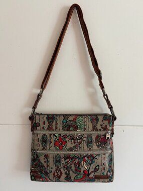 Sakroots Bohemian Colorful Tribal Owl Print Crossbody Coated Canvas Purse/Bag